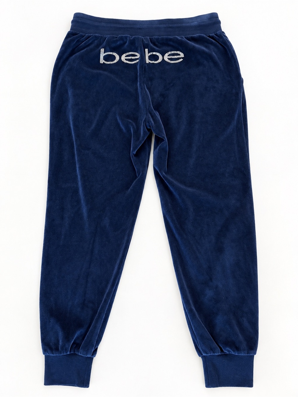 💎bebe Sport Y2K Navy Blue Velour Rhinestone Logo Jogger Pants S